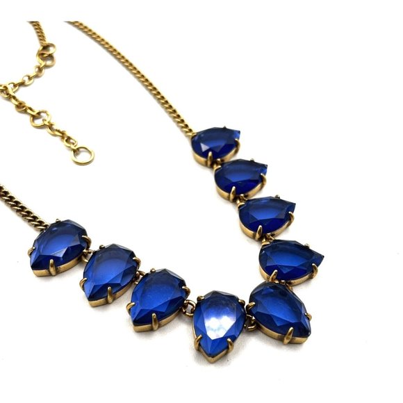 J. Crew Collar Necklace Blue Faceted Glass Rhinestone Statement Necklace 18" - Picture 5 of 8